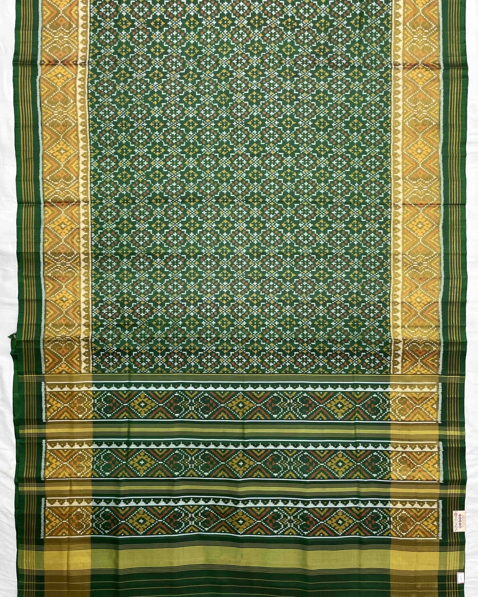 Green Buttonful Designer Patola Saree - SindhoiPatolaArt