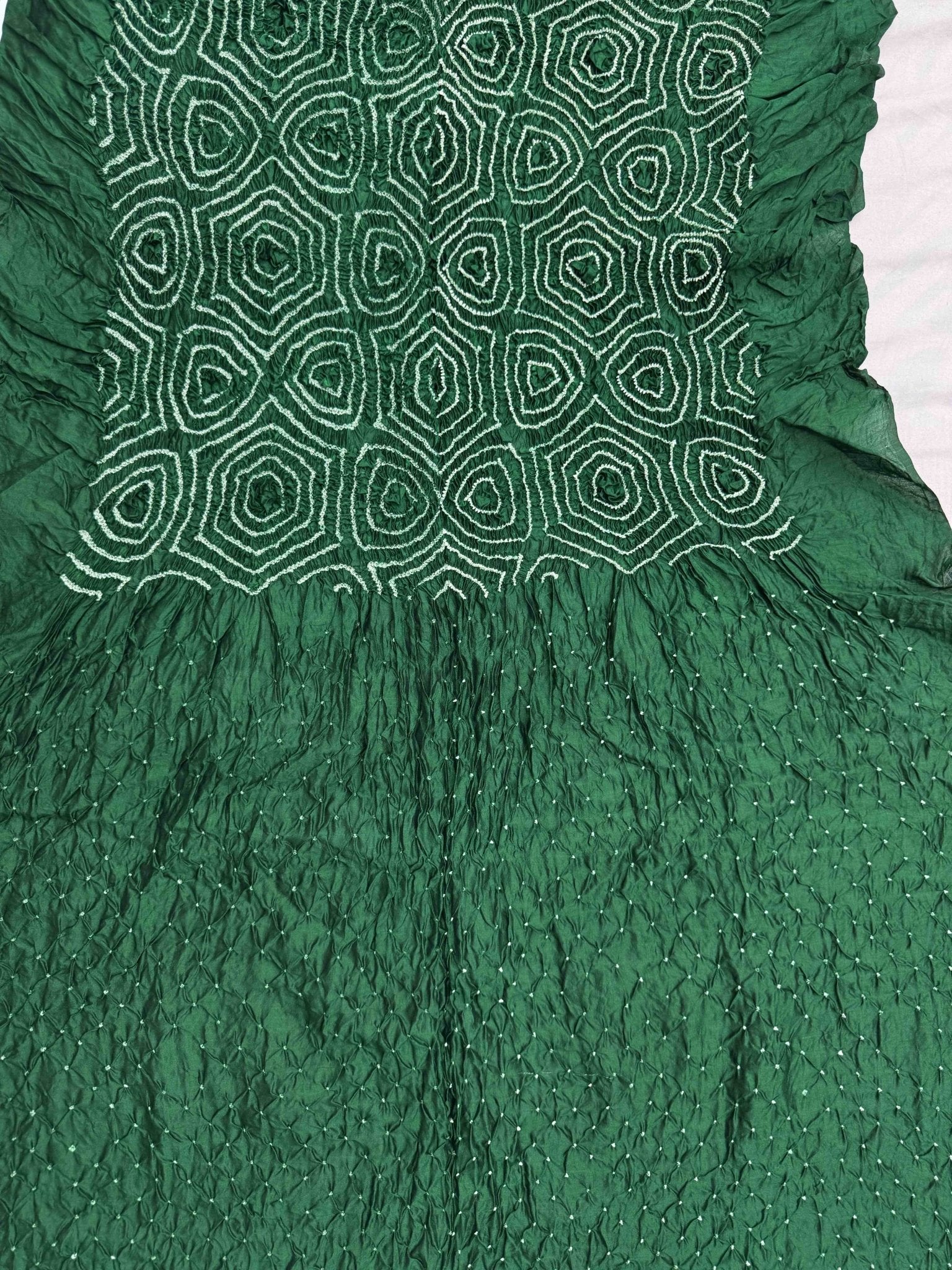 Green Chiniya Silk Bandhani Dress Material - SindhoiPatolaArt
