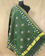 Green Doted Panchanda Patola Dupatta - SindhoiPatolaArt