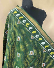 Green Doted Panchanda Patola Dupatta - SindhoiPatolaArt