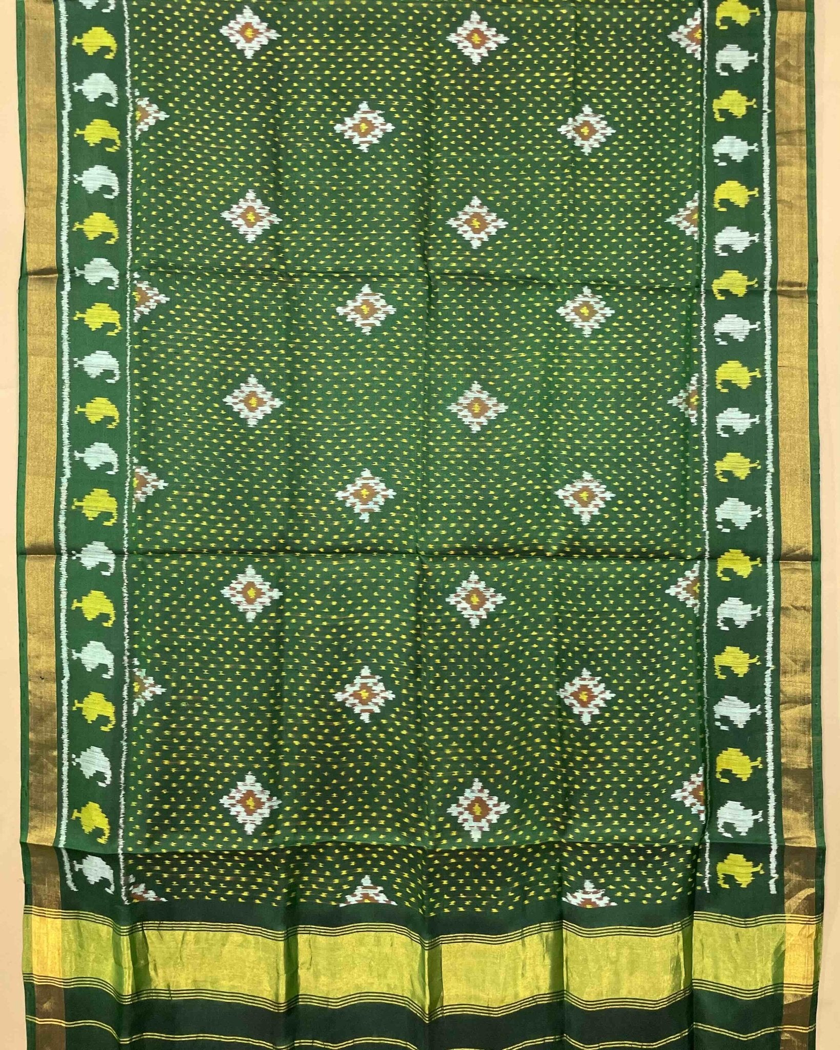Green Doted Panchanda Patola Dupatta - SindhoiPatolaArt
