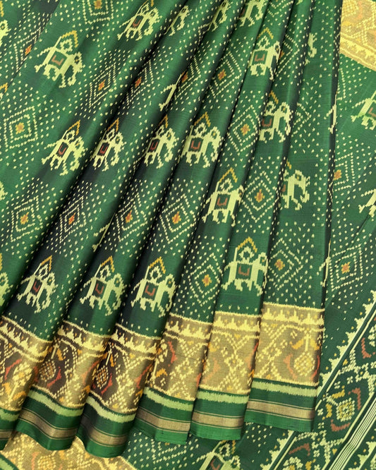 Green Elephant Chanda Patola Saree - SindhoiPatolaArt
