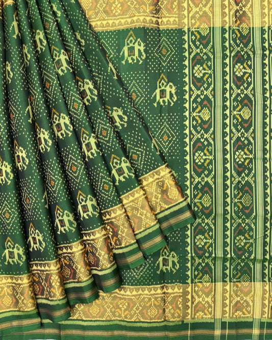 Green Elephant Chanda Patola Saree - SindhoiPatolaArt