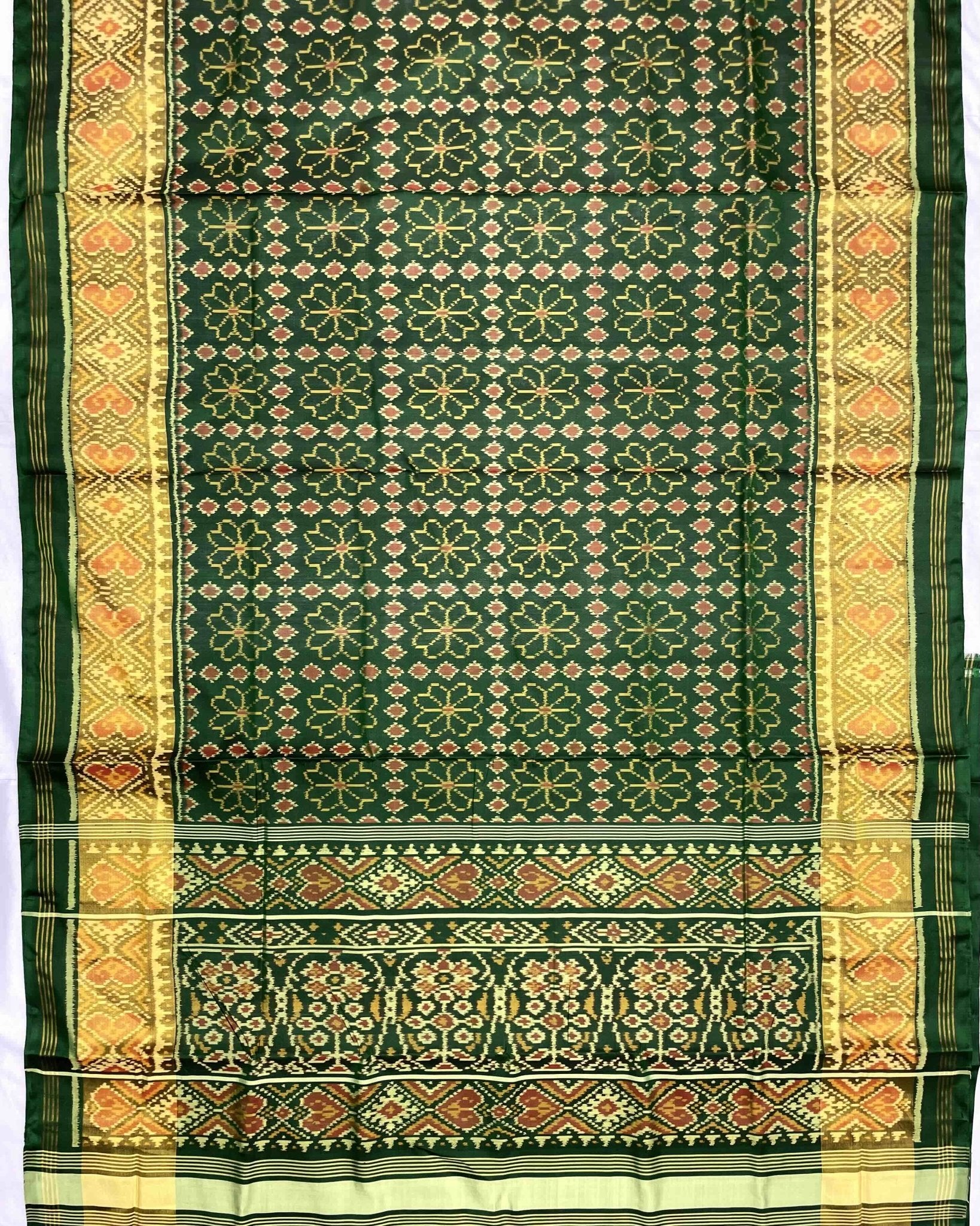 Green Fancy Flower Design Patola Saree - SindhoiPatolaArt