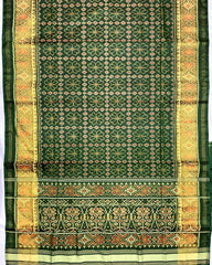 Green Fancy Flower Design Patola Saree - SindhoiPatolaArt