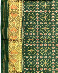 Green Fancy Flower Design Patola Saree - SindhoiPatolaArt