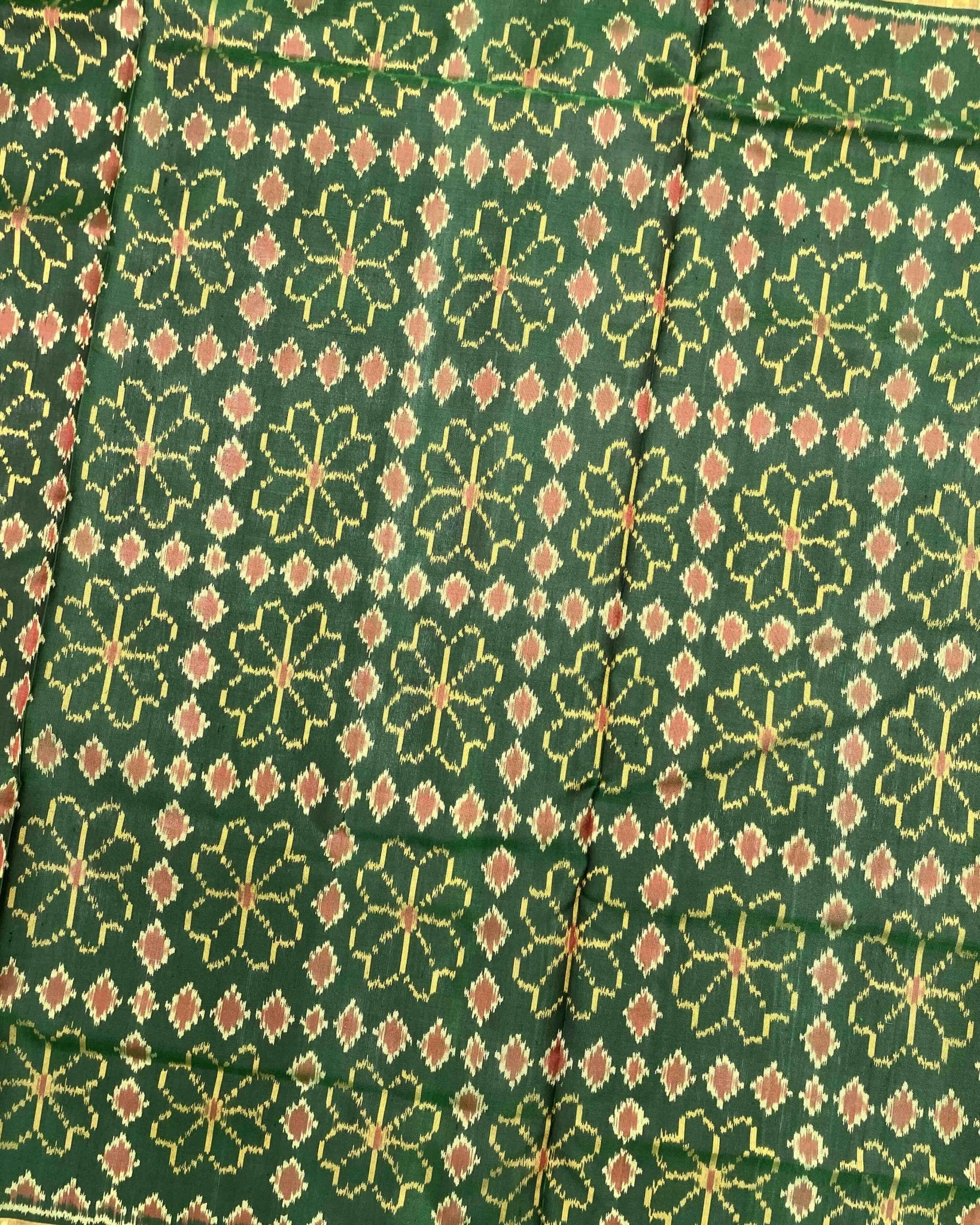 Green Fancy Flower Design Patola Saree - SindhoiPatolaArt