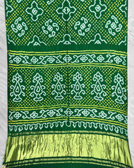 Green Gaji Fancy Bandhani Saree - SindhoiPatolaArt