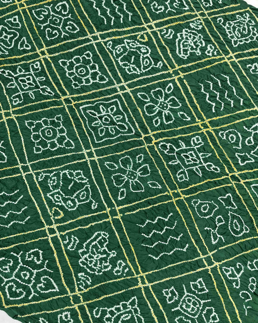 Green Gajji Silk Bandhani Saree - SindhoiPatolaArt