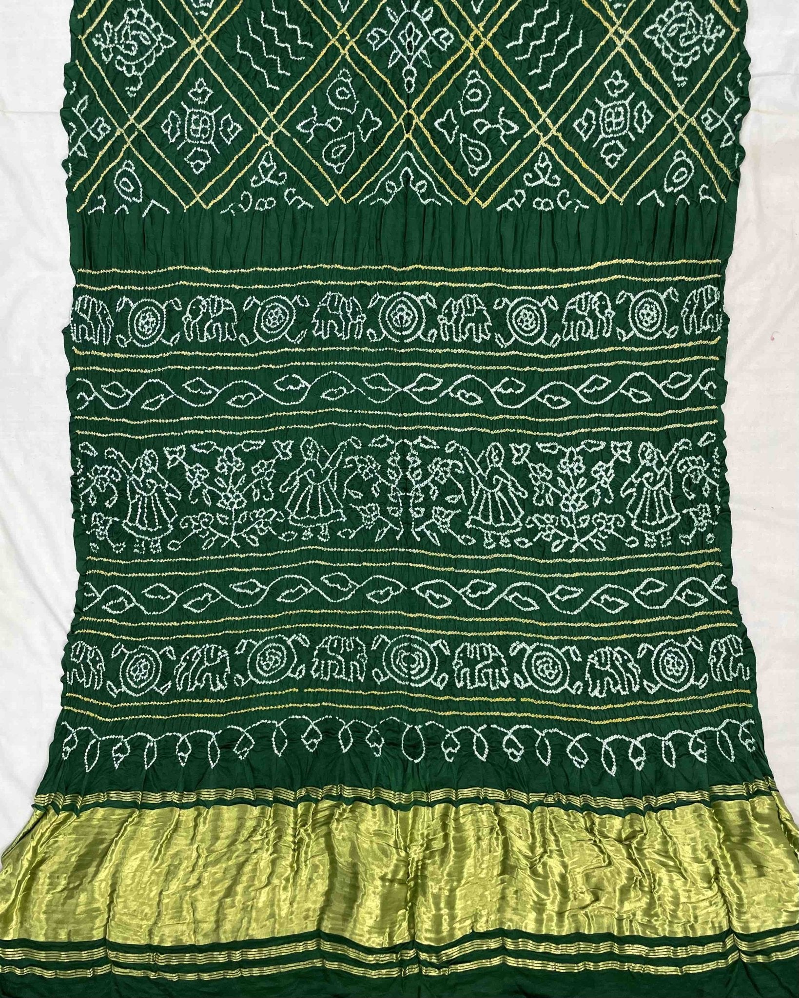Green Gajji Silk Bandhani Saree - SindhoiPatolaArt