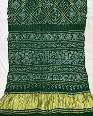 Green Gajji Silk Bandhani Saree - SindhoiPatolaArt