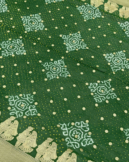 Green Georgette Bandhani Saree - SindhoiPatolaArt