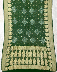 Green Georgette Bandhani Saree - SindhoiPatolaArt