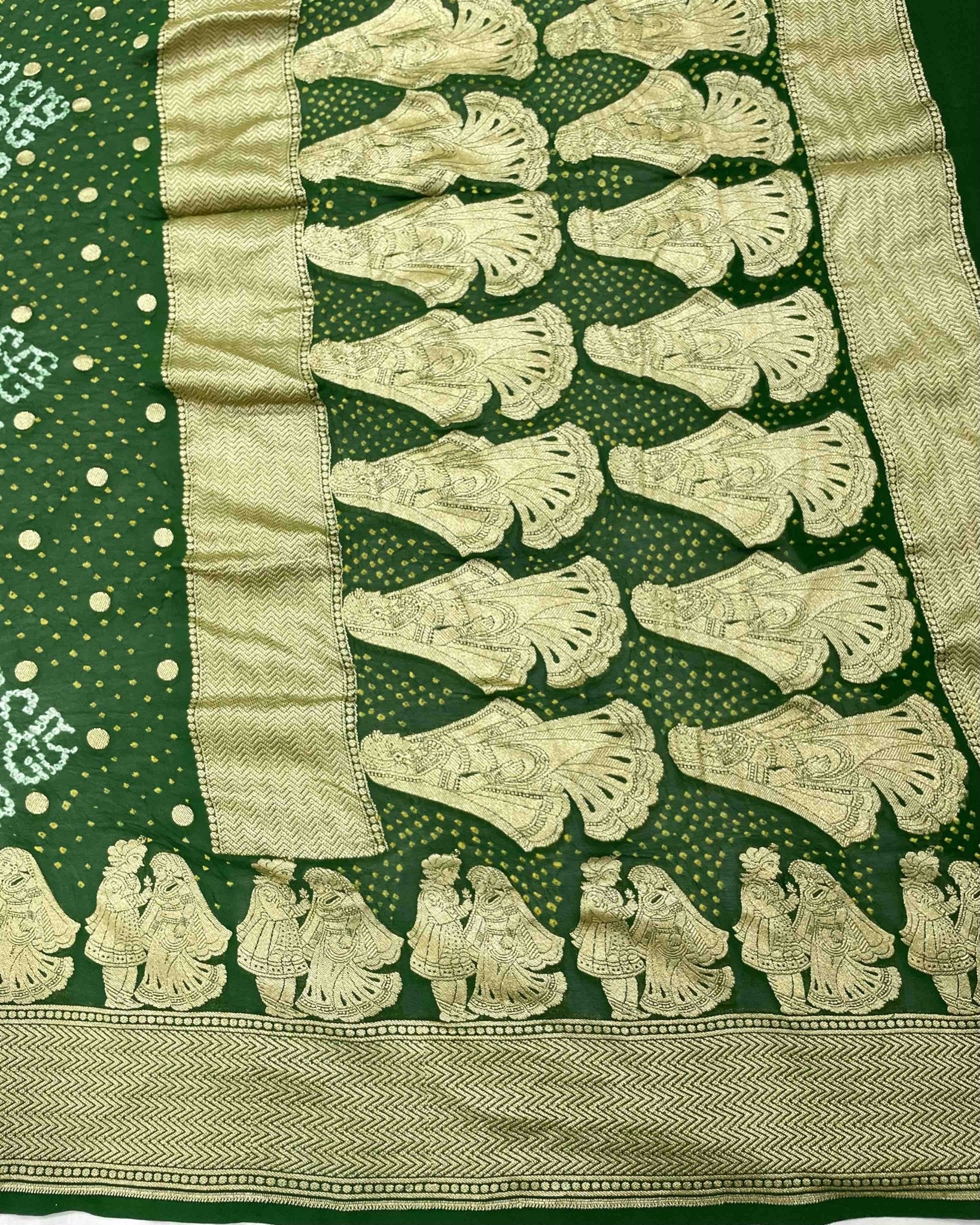 Green Georgette Bandhani Saree - SindhoiPatolaArt