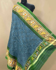 Green & Grey Bandhani Patola Dupatta - SindhoiPatolaArt