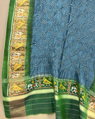 Green & Grey Bandhani Patola Dupatta - SindhoiPatolaArt