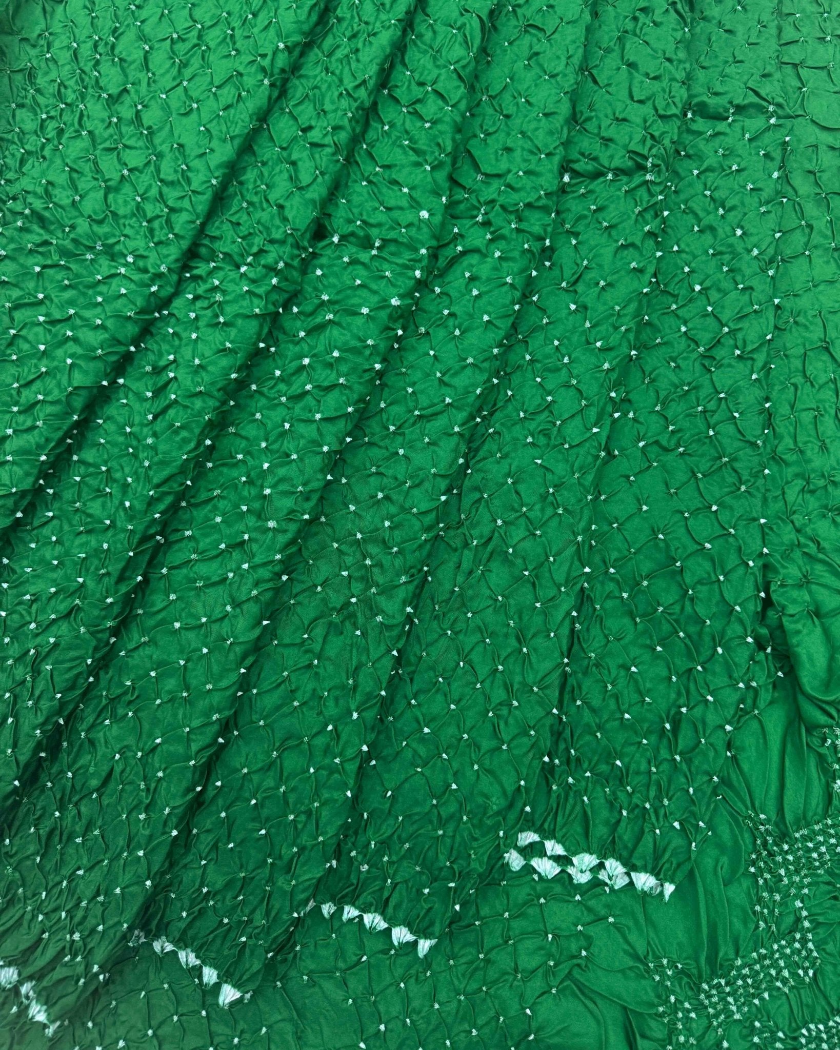 Green Habotai Bandhani Saree - SindhoiPatolaArt