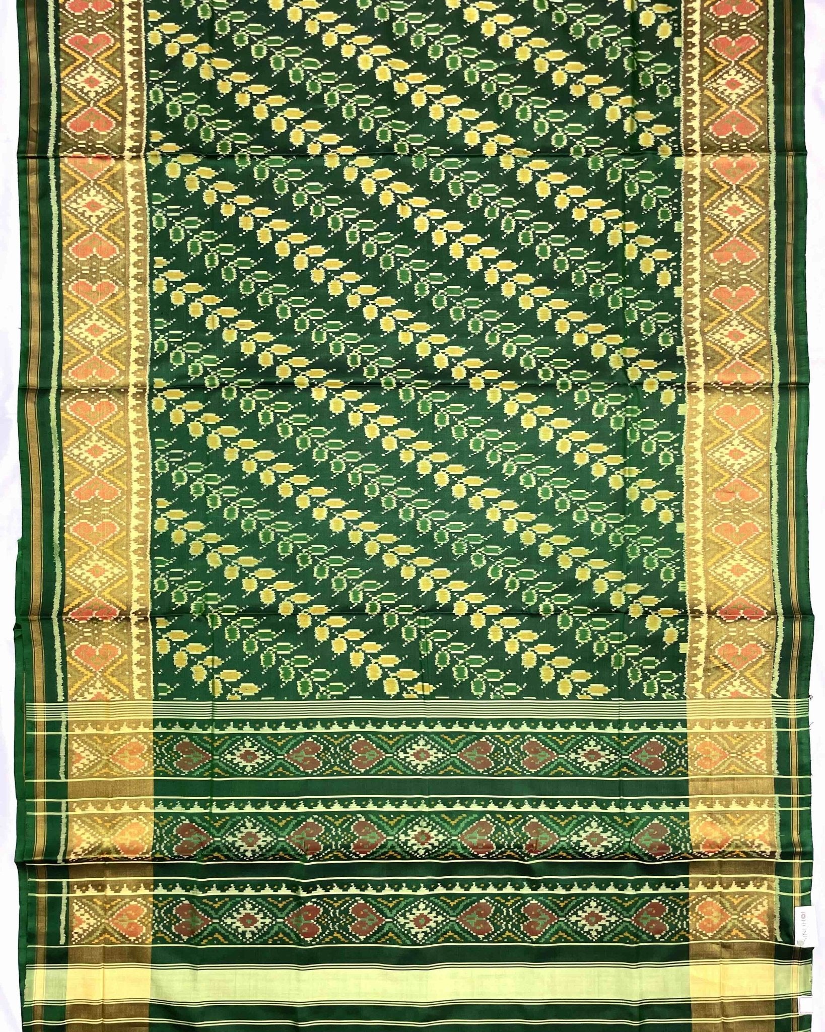 Green Leaves Leheriya Patola Saree - SindhoiPatolaArt
