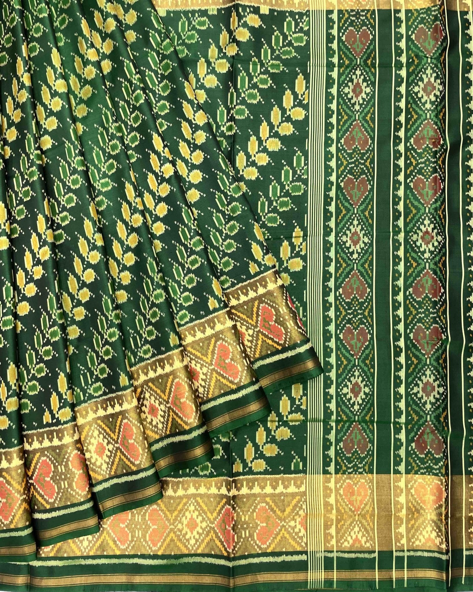 Green Leaves Leheriya Patola Saree - SindhoiPatolaArt
