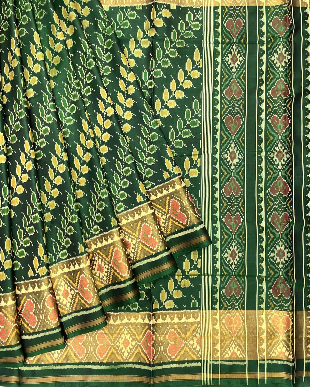 Green Leaves Leheriya Patola Saree - SindhoiPatolaArt