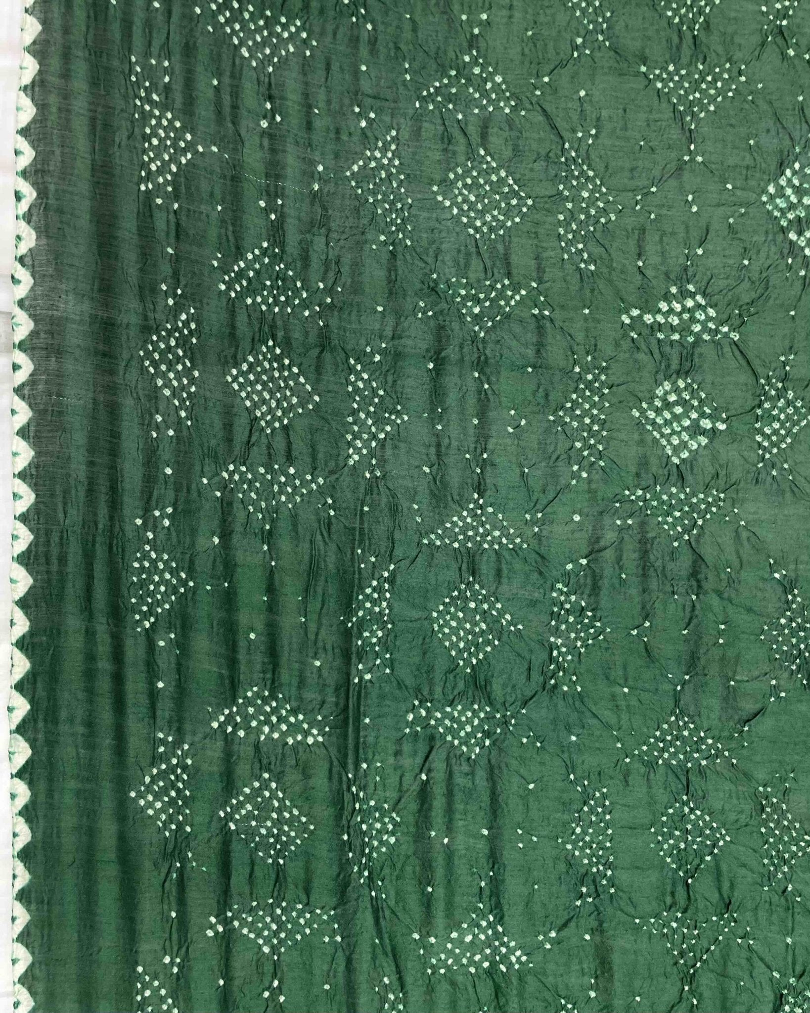 Green Munga Silk Pen Kamalkari Bandhani Saree - SindhoiPatolaArt