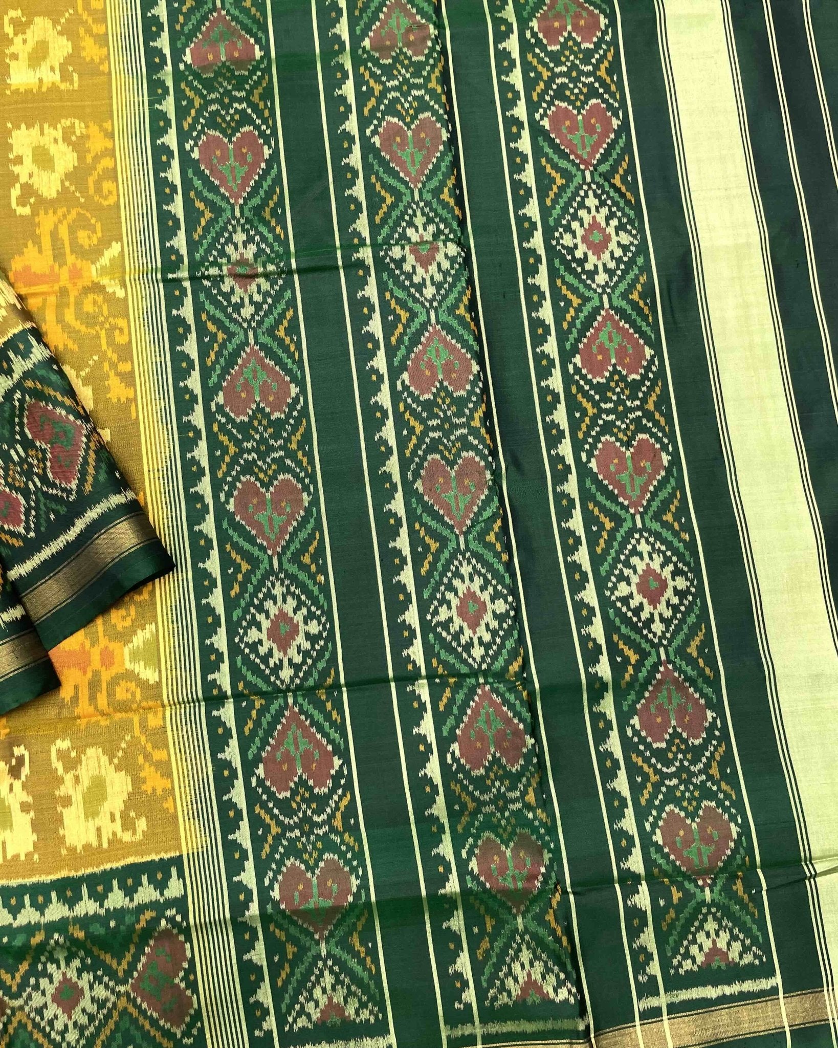 Green & Mustard New Fancy Design Patola Saree - SindhoiPatolaArt