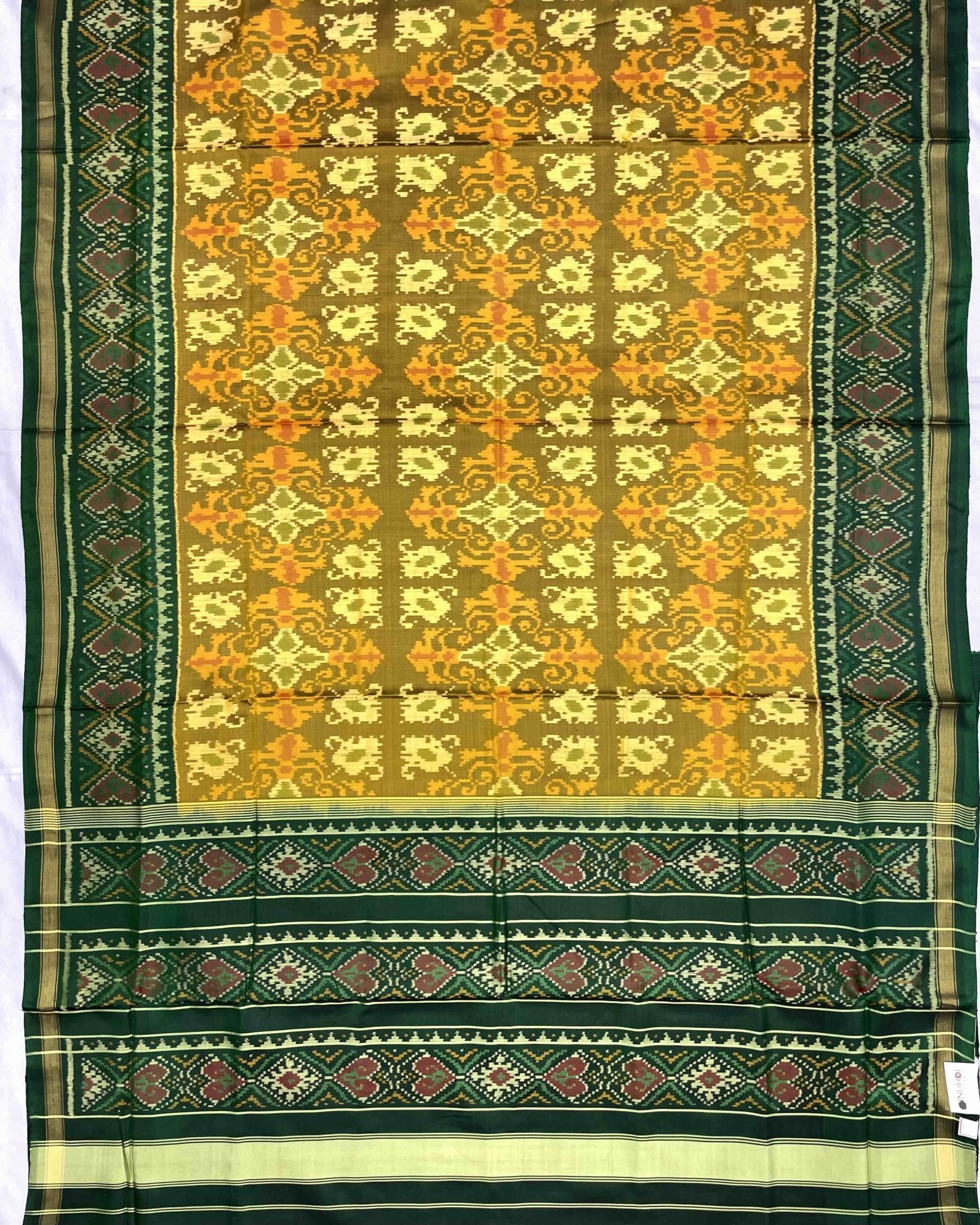 Green & Mustard New Fancy Design Patola Saree - SindhoiPatolaArt