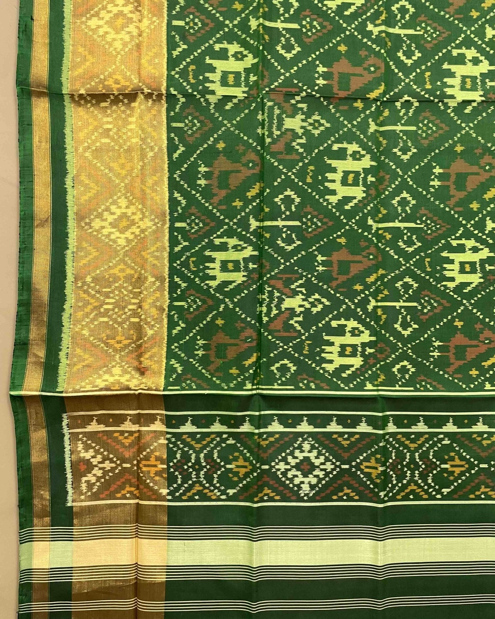 Green Narikunj Designer Patola Dupatta - SindhoiPatolaArt