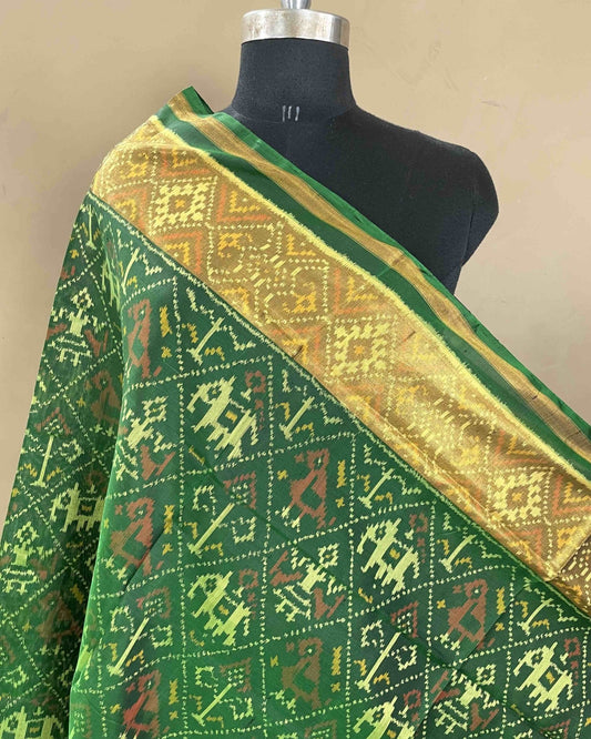 Green Narikunj Designer Patola Dupatta - SindhoiPatolaArt