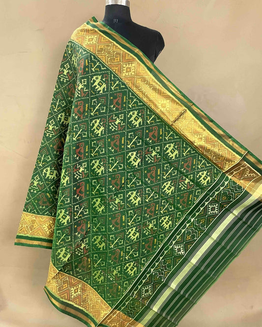 Green Narikunj Designer Patola Dupatta - SindhoiPatolaArt