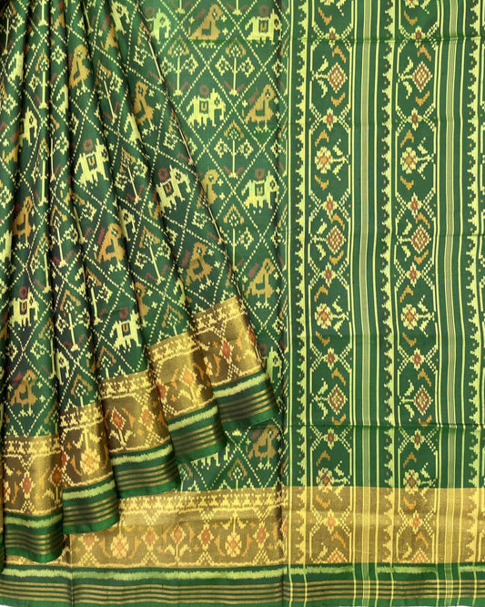 Green Narikunj Designer Patola Saree - SindhoiPatolaArt