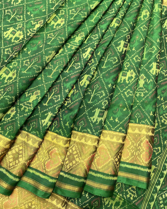 Green Narikunj Designer Patola Saree - SindhoiPatolaArt