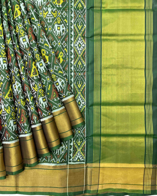 Green Narikunj Designer Patola Saree - SindhoiPatolaArt