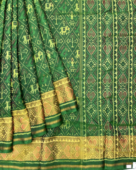 Green Narikunj Designer Patola Saree - SindhoiPatolaArt