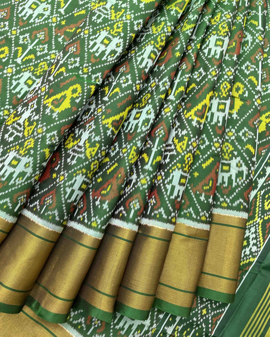 Green Narikunj Designer Patola Saree - SindhoiPatolaArt
