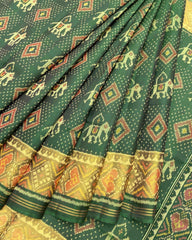 Green Narikunj Doted Designer Patola Saree - SindhoiPatolaArt