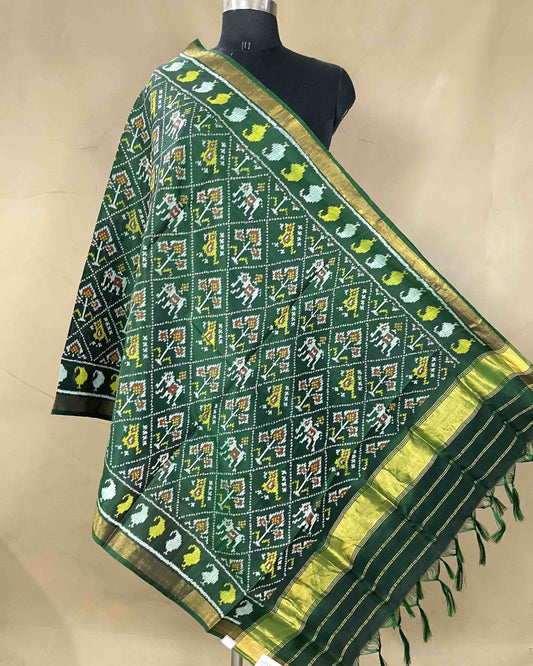 Green Narikunj Patola Dupatta - SindhoiPatolaArt