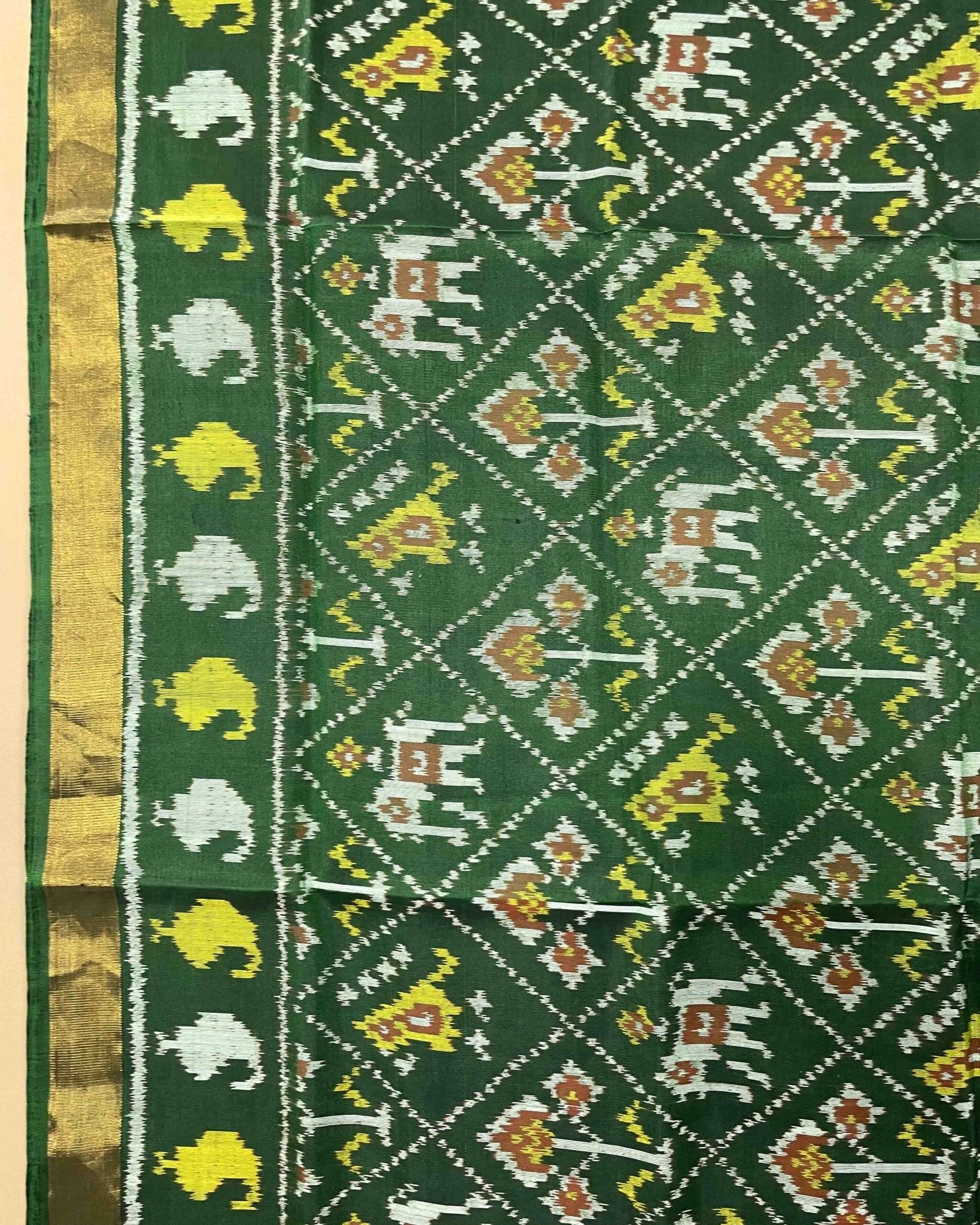 Green Narikunj Patola Dupatta - SindhoiPatolaArt