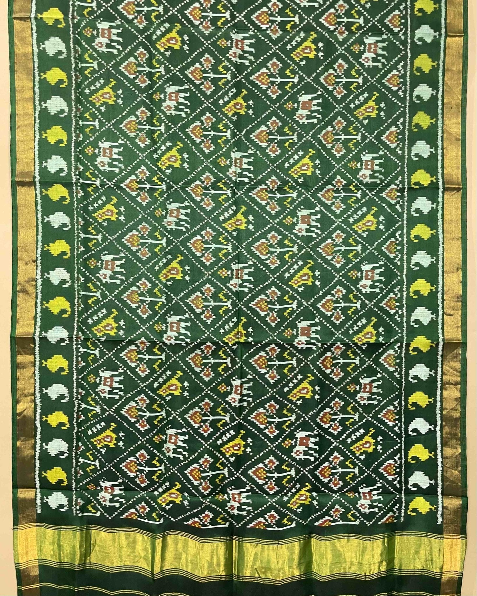 Green Narikunj Patola Dupatta - SindhoiPatolaArt