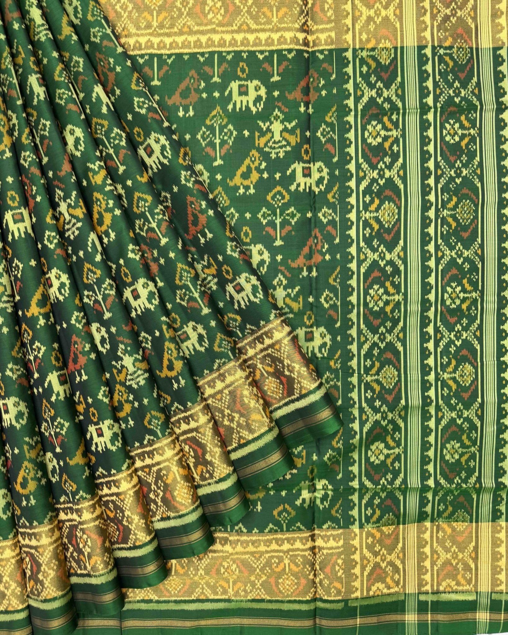 Green Narikunj Patola Saree - SindhoiPatolaArt