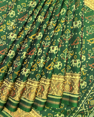 Green Narikunj Patola Saree - SindhoiPatolaArt