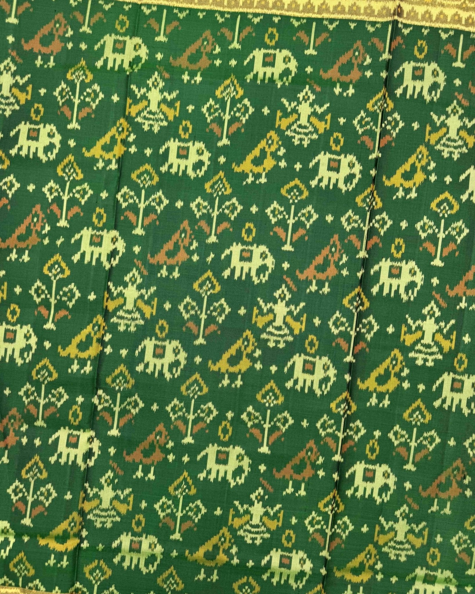 Green Narikunj Patola Saree - SindhoiPatolaArt