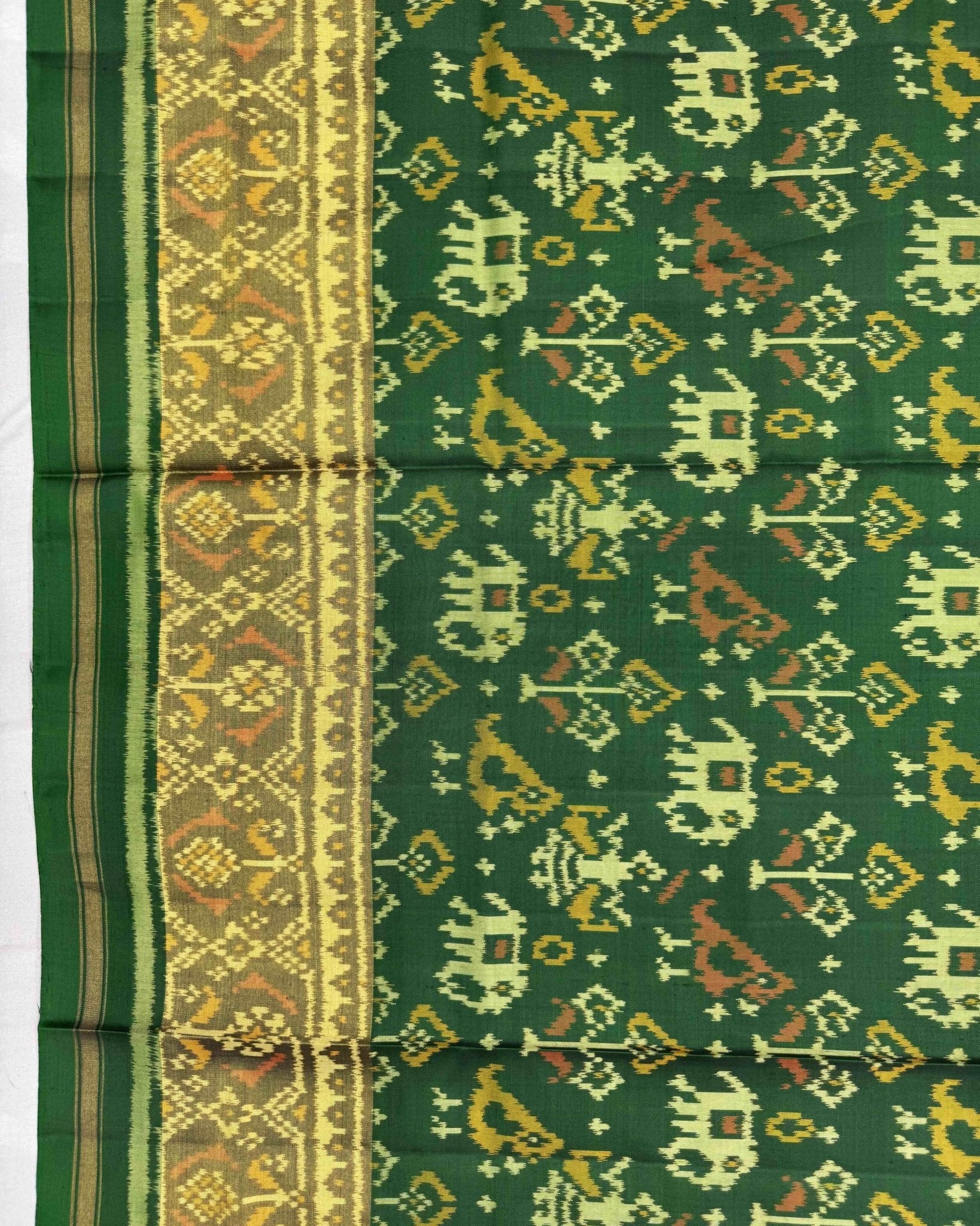 Green Narikunj Patola Saree - SindhoiPatolaArt