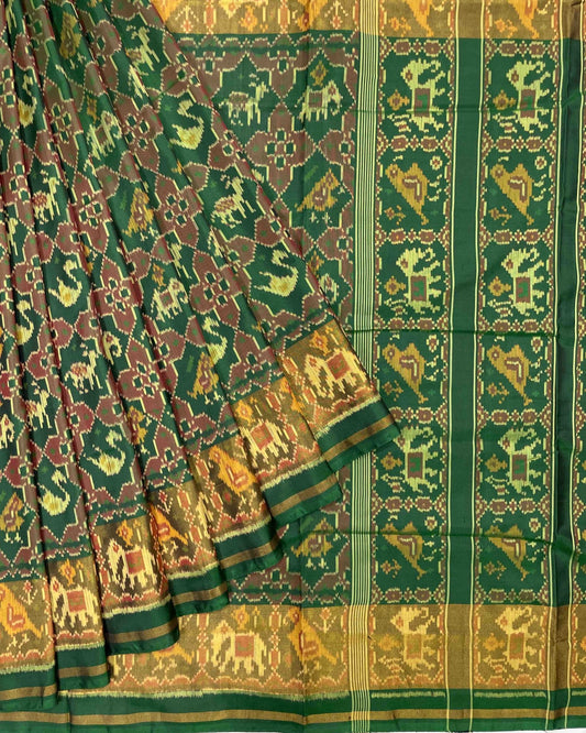 Green Narikunj Star Designer Patola Saree - SindhoiPatolaArt