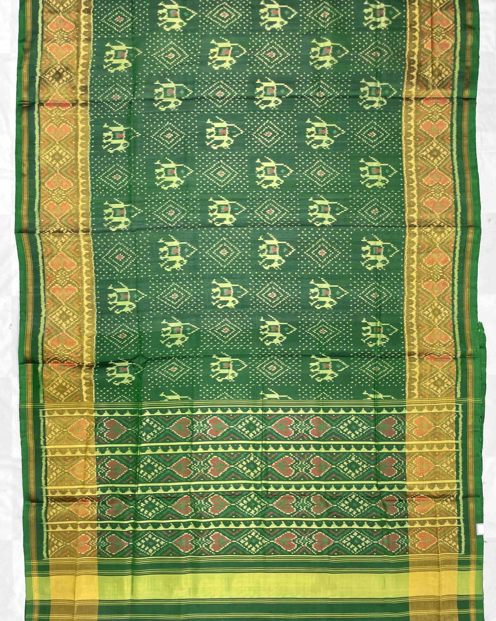 Green Narikunj with Doted Panchanda Designer Patola Saree - SindhoiPatolaArt