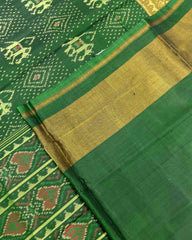 Green Narikunj with Doted Panchanda Designer Patola Saree - SindhoiPatolaArt