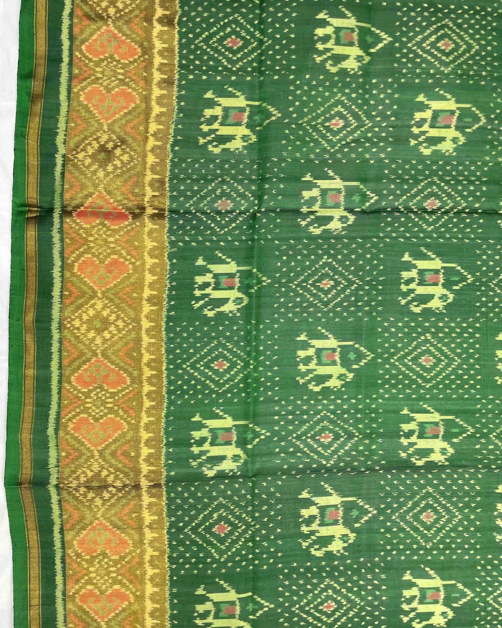 Green Narikunj with Doted Panchanda Designer Patola Saree - SindhoiPatolaArt