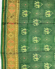 Green Narikunj with Doted Panchanda Designer Patola Saree - SindhoiPatolaArt