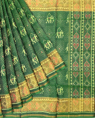 Green Narikunj with Doted Panchanda Designer Patola Saree - SindhoiPatolaArt