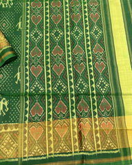 Green Narikunj with Doted Panchanda Designer Patola Saree - SindhoiPatolaArt